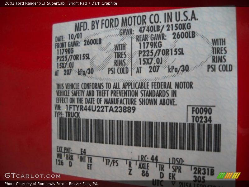 Bright Red / Dark Graphite 2002 Ford Ranger XLT SuperCab