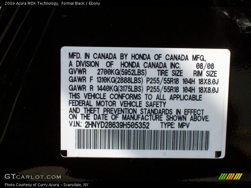 Formal Black / Ebony 2009 Acura MDX Technology
