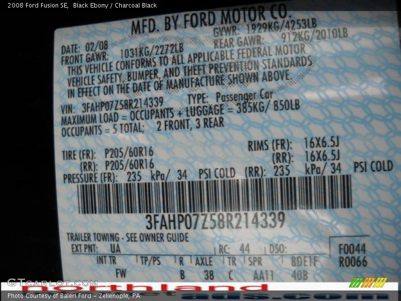 Black Ebony / Charcoal Black 2008 Ford Fusion SE