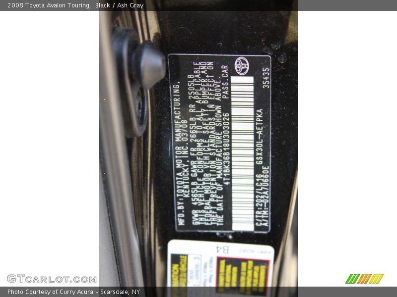Black / Ash Gray 2008 Toyota Avalon Touring