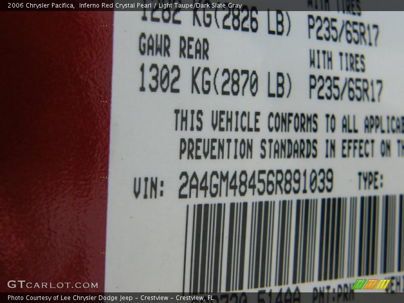 Inferno Red Crystal Pearl / Light Taupe/Dark Slate Gray 2006 Chrysler Pacifica