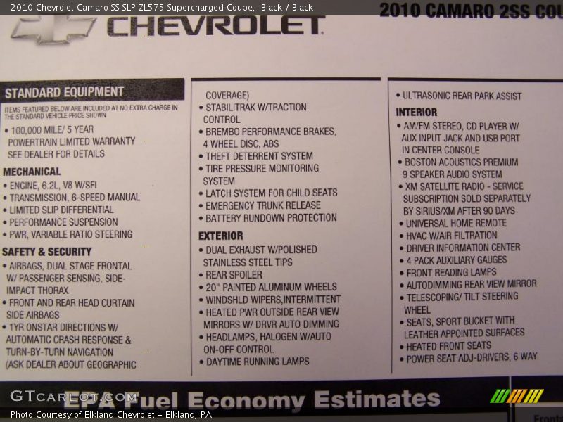 Black / Black 2010 Chevrolet Camaro SS SLP ZL575 Supercharged Coupe