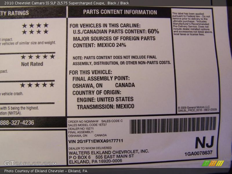 Black / Black 2010 Chevrolet Camaro SS SLP ZL575 Supercharged Coupe