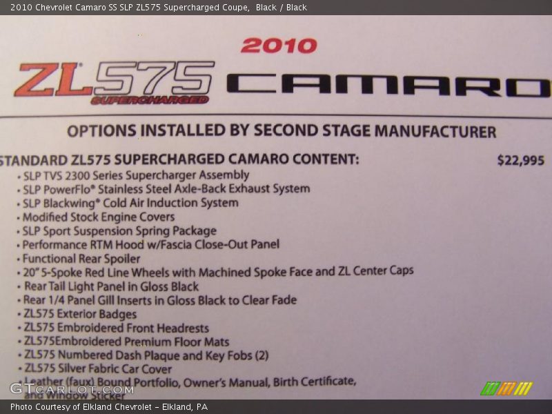 Black / Black 2010 Chevrolet Camaro SS SLP ZL575 Supercharged Coupe