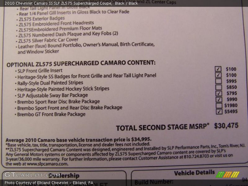 Black / Black 2010 Chevrolet Camaro SS SLP ZL575 Supercharged Coupe