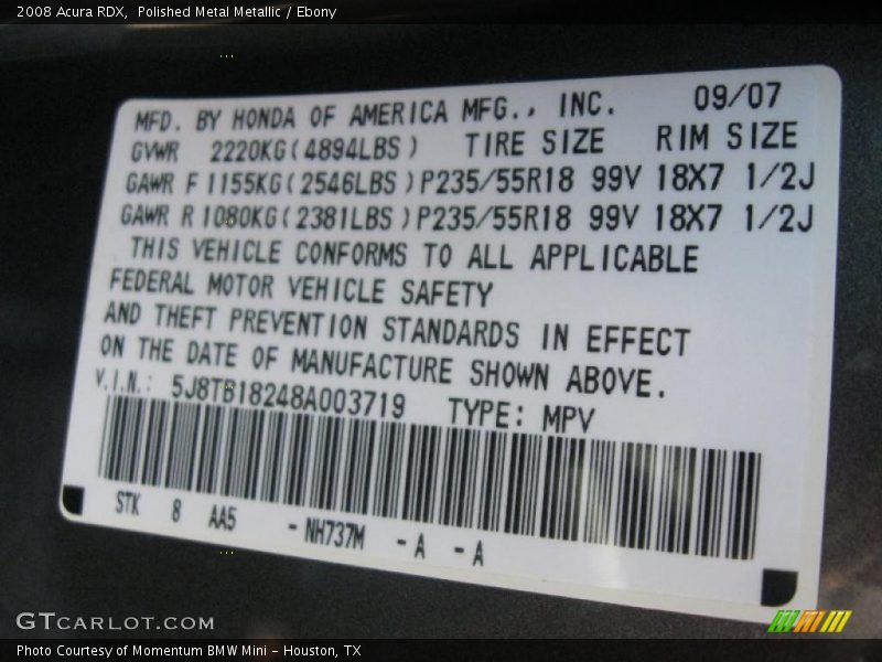 Polished Metal Metallic / Ebony 2008 Acura RDX