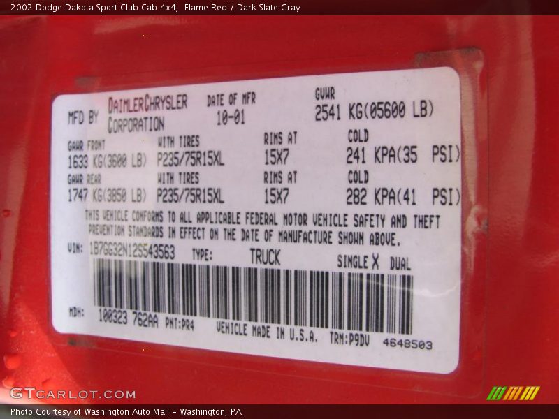 Flame Red / Dark Slate Gray 2002 Dodge Dakota Sport Club Cab 4x4