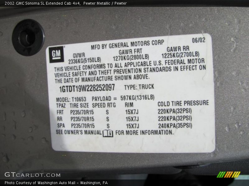 Pewter Metallic / Pewter 2002 GMC Sonoma SL Extended Cab 4x4