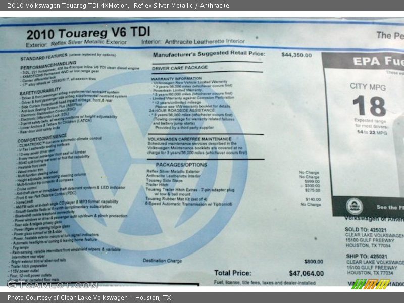 Reflex Silver Metallic / Anthracite 2010 Volkswagen Touareg TDI 4XMotion