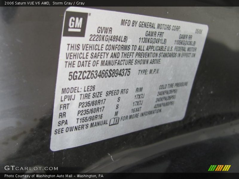 Storm Gray / Gray 2006 Saturn VUE V6 AWD