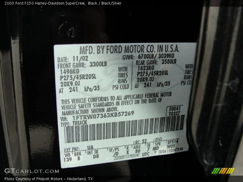 2003 F150 Harley-Davidson SuperCrew Black Color Code UA