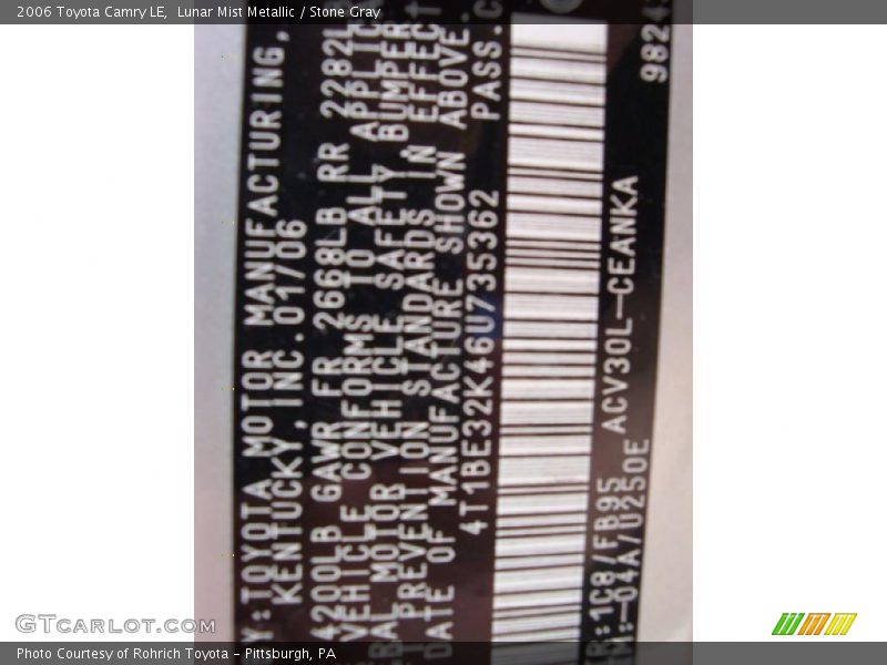 Lunar Mist Metallic / Stone Gray 2006 Toyota Camry LE