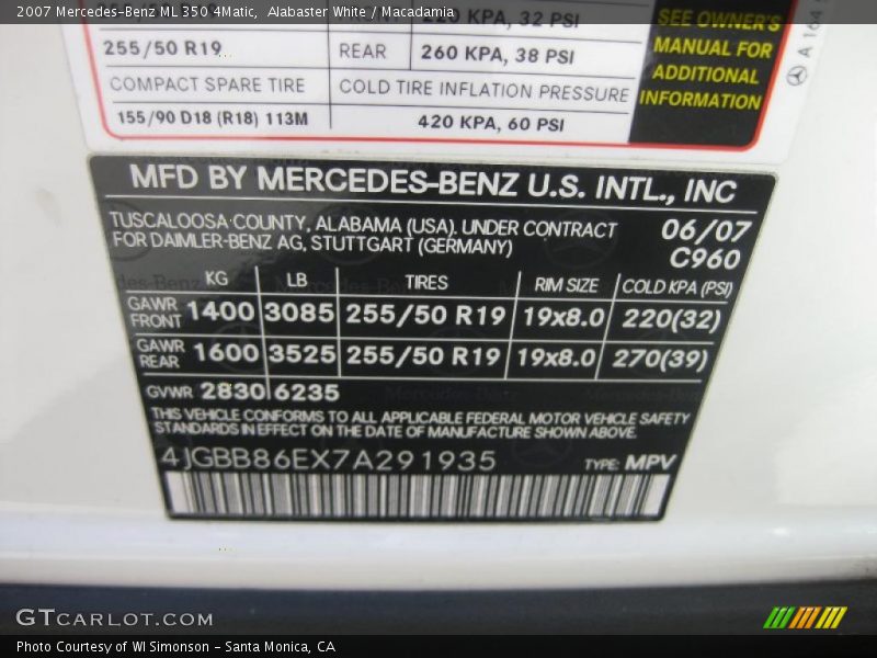 Alabaster White / Macadamia 2007 Mercedes-Benz ML 350 4Matic