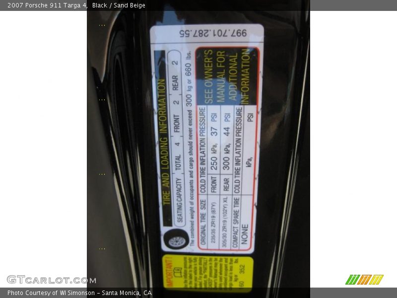 Black / Sand Beige 2007 Porsche 911 Targa 4