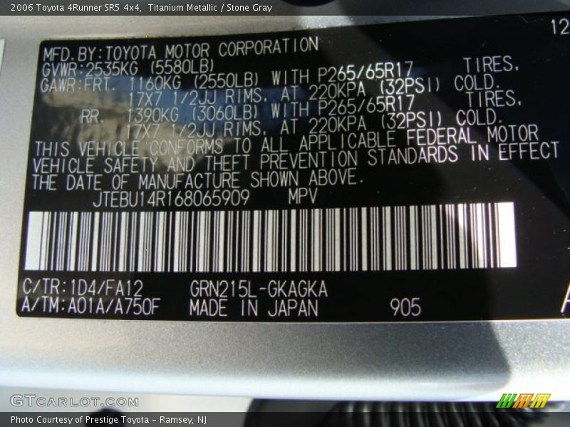 Titanium Metallic / Stone Gray 2006 Toyota 4Runner SR5 4x4