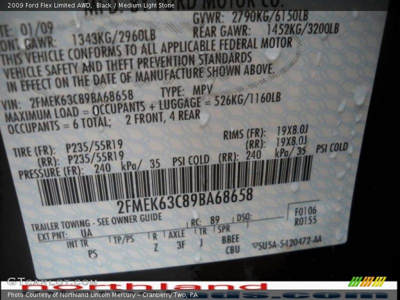 Black / Medium Light Stone 2009 Ford Flex Limited AWD