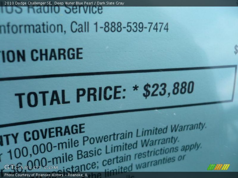 Deep Water Blue Pearl / Dark Slate Gray 2010 Dodge Challenger SE
