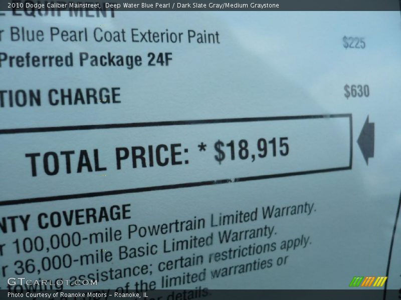 Deep Water Blue Pearl / Dark Slate Gray/Medium Graystone 2010 Dodge Caliber Mainstreet