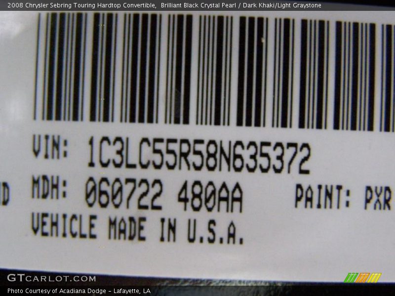 Brilliant Black Crystal Pearl / Dark Khaki/Light Graystone 2008 Chrysler Sebring Touring Hardtop Convertible