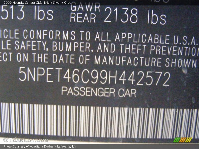 Bright Silver / Gray 2009 Hyundai Sonata GLS