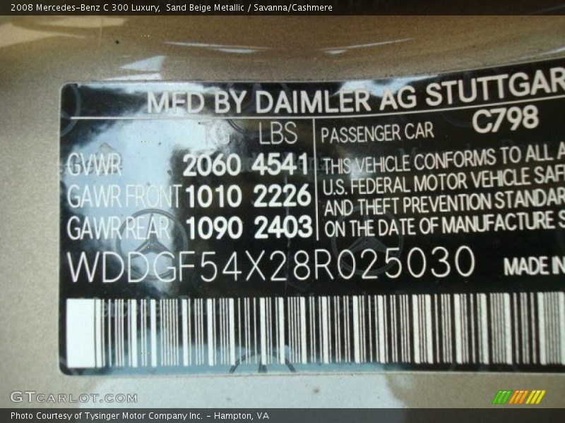 Sand Beige Metallic / Savanna/Cashmere 2008 Mercedes-Benz C 300 Luxury