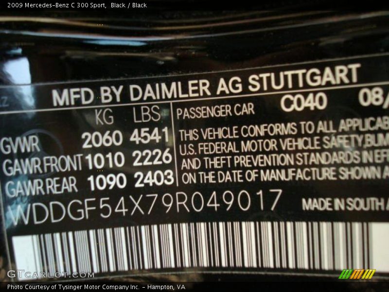 Black / Black 2009 Mercedes-Benz C 300 Sport
