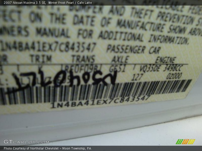 Winter Frost Pearl / Cafe Latte 2007 Nissan Maxima 3.5 SE