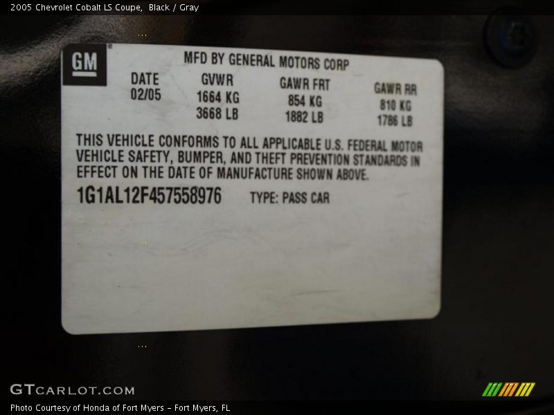Black / Gray 2005 Chevrolet Cobalt LS Coupe