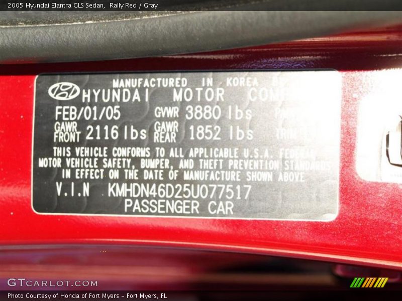 Rally Red / Gray 2005 Hyundai Elantra GLS Sedan