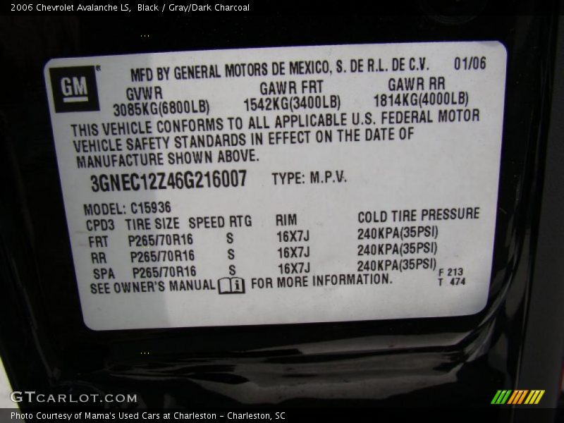 Black / Gray/Dark Charcoal 2006 Chevrolet Avalanche LS