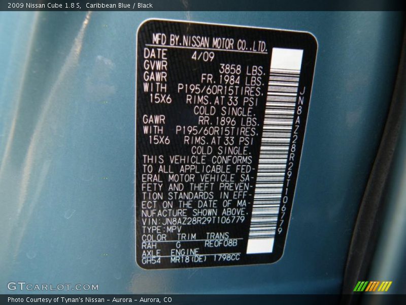Caribbean Blue / Black 2009 Nissan Cube 1.8 S