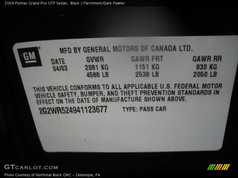 Black / Parchment/Dark Pewter 2004 Pontiac Grand Prix GTP Sedan