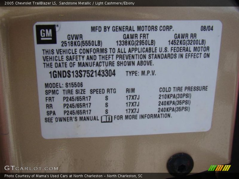 Sandstone Metallic / Light Cashmere/Ebony 2005 Chevrolet TrailBlazer LS