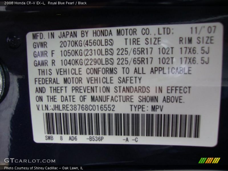 Royal Blue Pearl / Black 2008 Honda CR-V EX-L