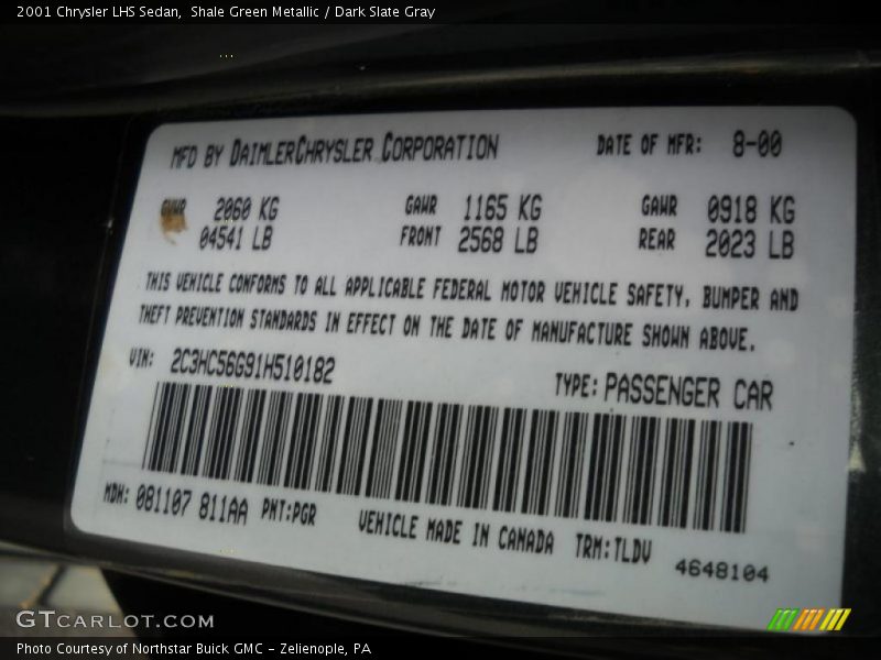 Shale Green Metallic / Dark Slate Gray 2001 Chrysler LHS Sedan