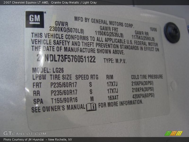 Granite Gray Metallic / Light Gray 2007 Chevrolet Equinox LT AWD