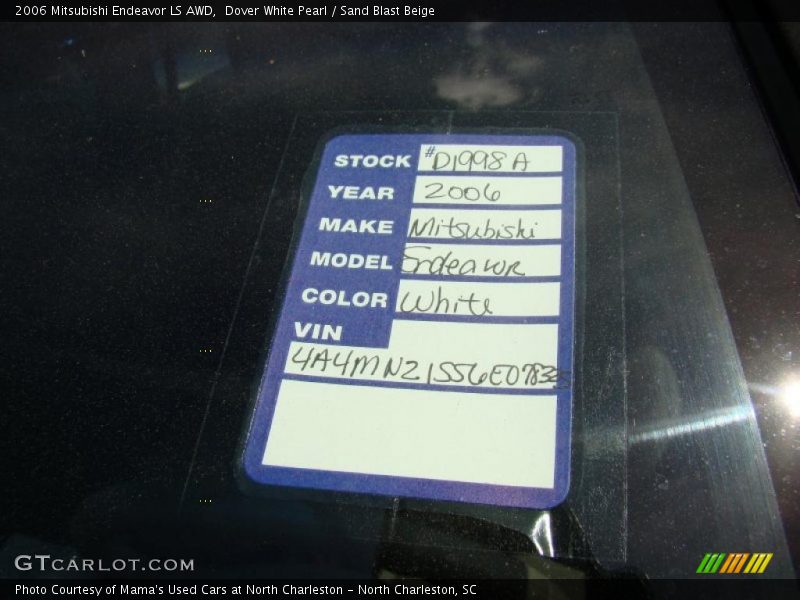 Dover White Pearl / Sand Blast Beige 2006 Mitsubishi Endeavor LS AWD