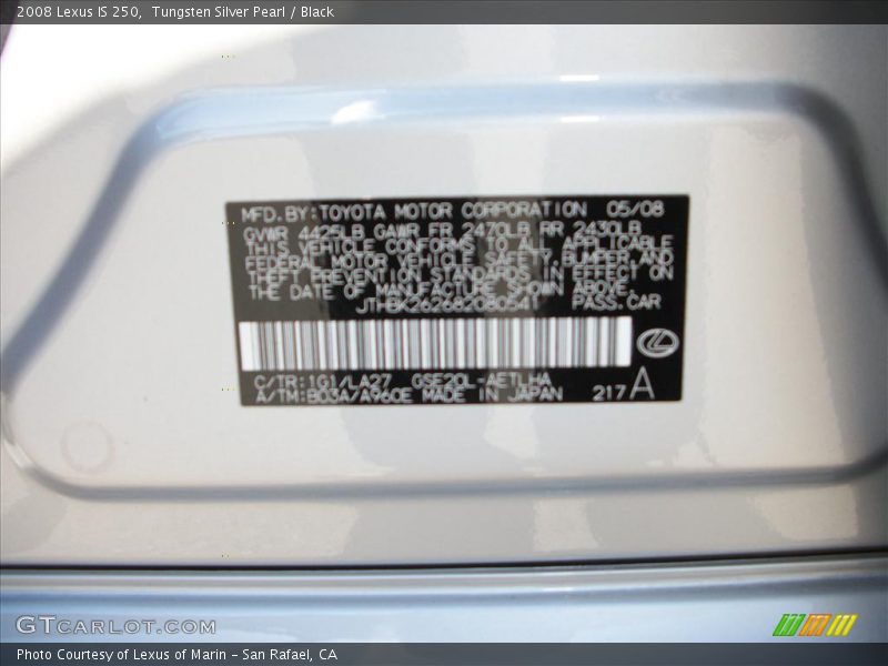 Tungsten Silver Pearl / Black 2008 Lexus IS 250