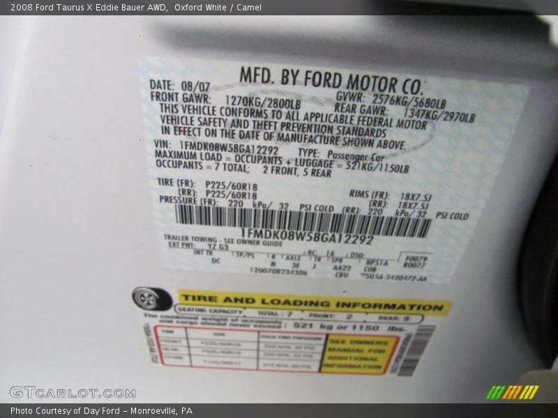Oxford White / Camel 2008 Ford Taurus X Eddie Bauer AWD
