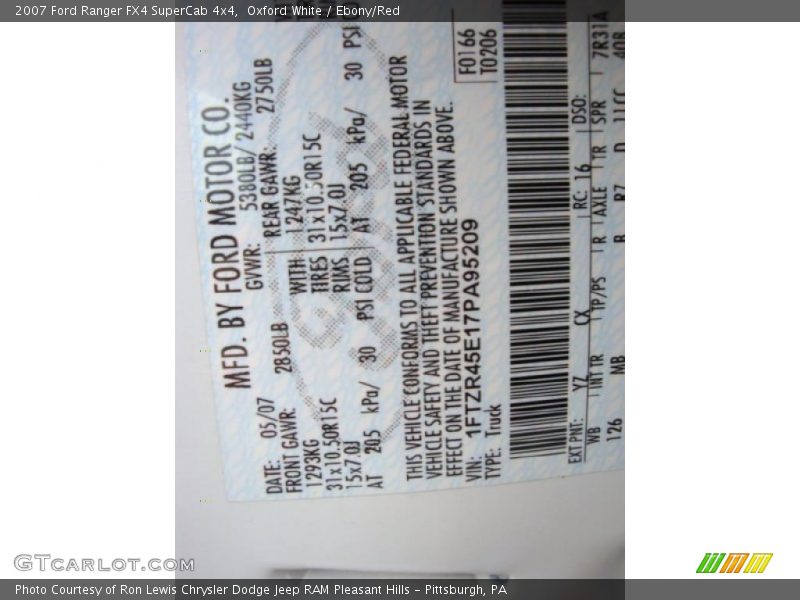 Oxford White / Ebony/Red 2007 Ford Ranger FX4 SuperCab 4x4