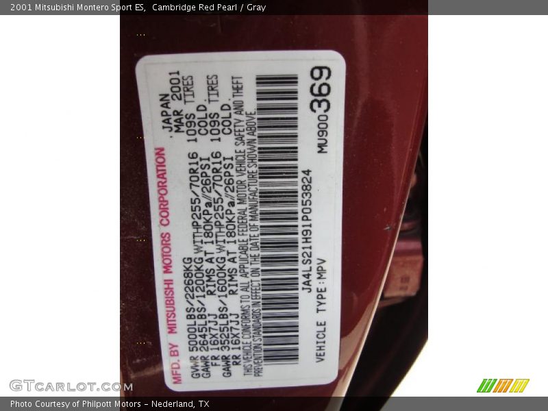 Cambridge Red Pearl / Gray 2001 Mitsubishi Montero Sport ES