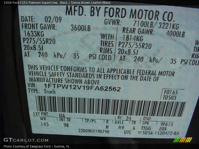 Black / Sienna Brown Leather/Black 2009 Ford F150 Platinum SuperCrew