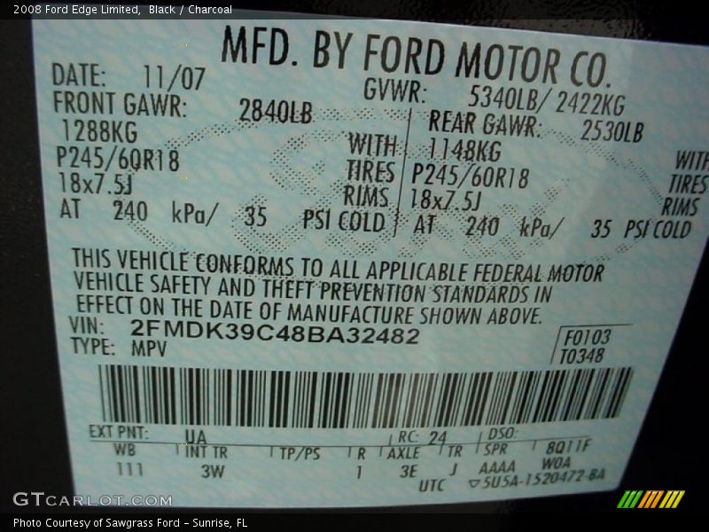 Black / Charcoal 2008 Ford Edge Limited