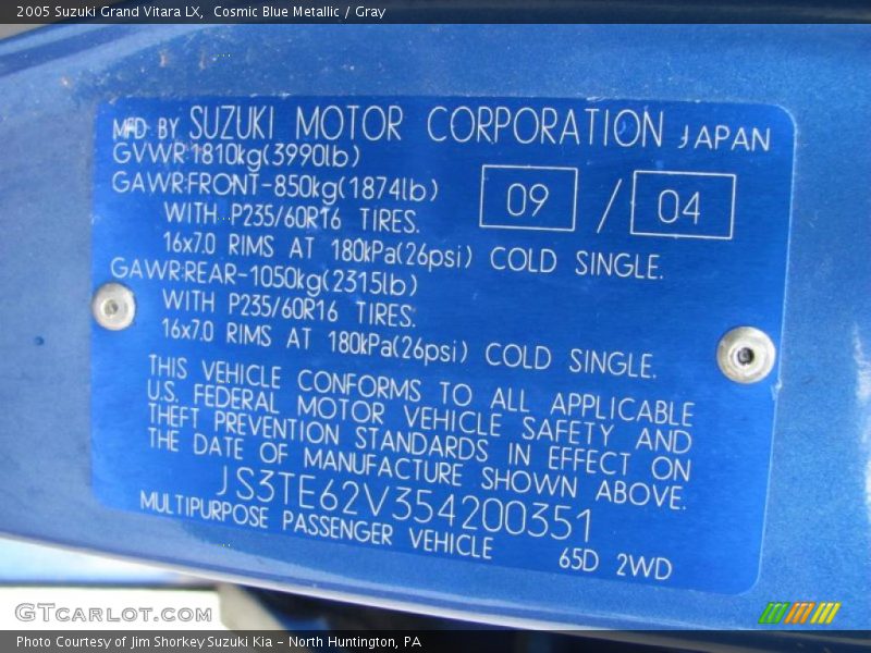 Cosmic Blue Metallic / Gray 2005 Suzuki Grand Vitara LX