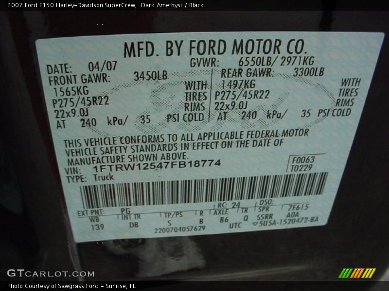 Dark Amethyst / Black 2007 Ford F150 Harley-Davidson SuperCrew