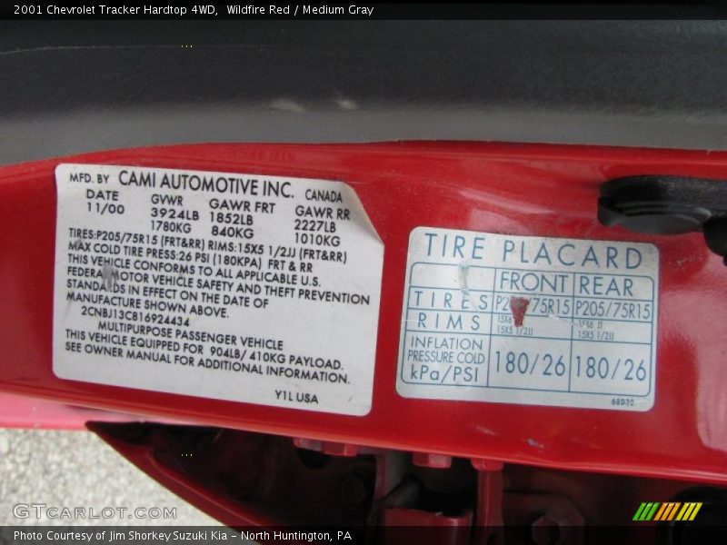 Wildfire Red / Medium Gray 2001 Chevrolet Tracker Hardtop 4WD