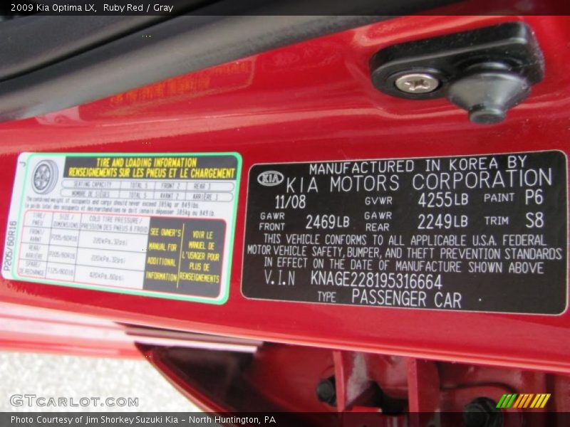 Ruby Red / Gray 2009 Kia Optima LX