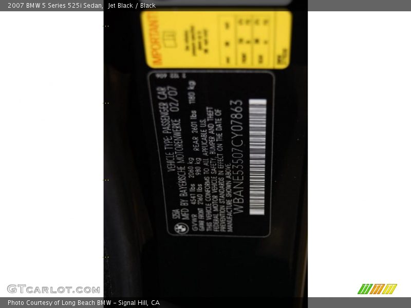 Jet Black / Black 2007 BMW 5 Series 525i Sedan