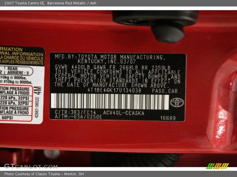 Barcelona Red Metallic / Ash 2007 Toyota Camry SE