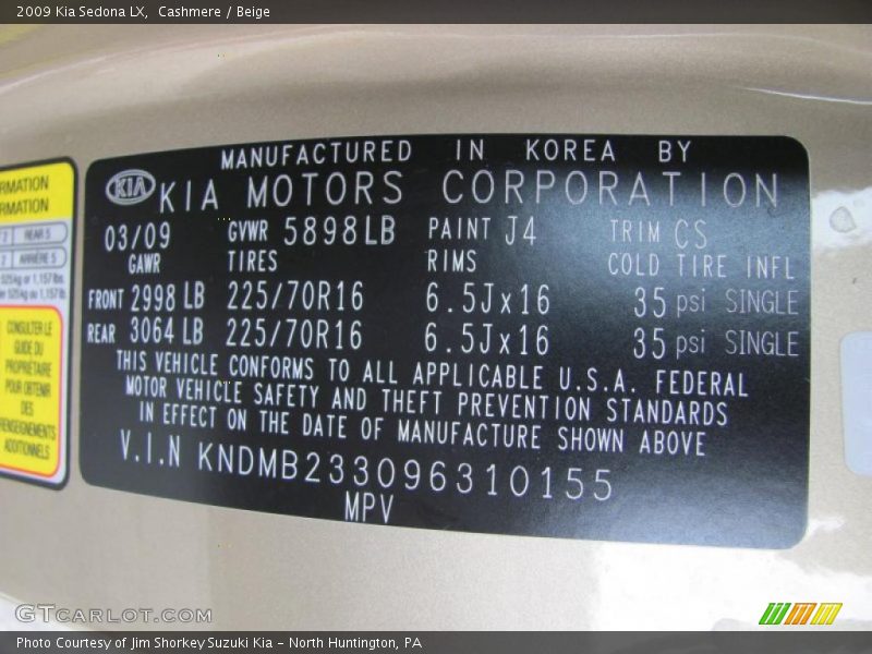Cashmere / Beige 2009 Kia Sedona LX